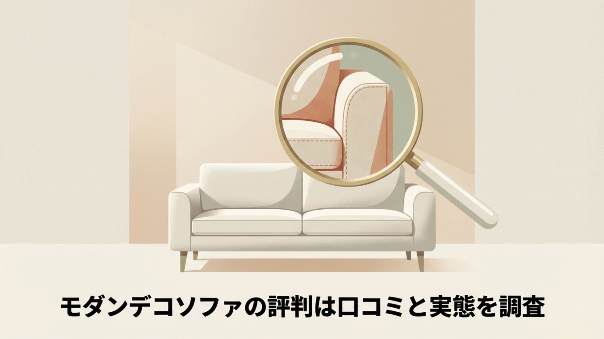 ルーペでソファを拡大しているイラスト。モダンデコソファの評判は口コミと実態を調査