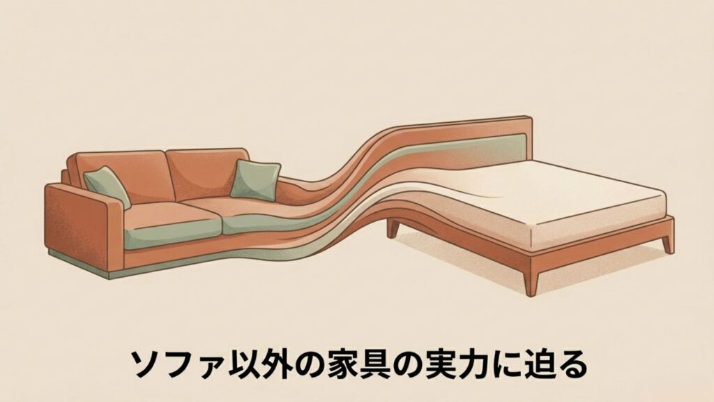 ソファからベッドへとシームレスに変化するイラスト。ソファ以外の家具の実力に迫る
