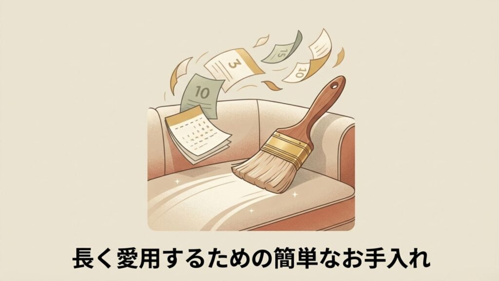 ファをブラシで掃除しているイラスト。長く愛用するための簡単なお手入れ