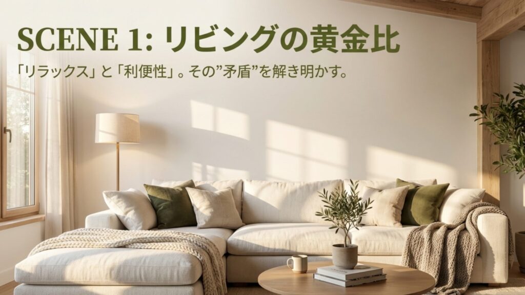 シーン1：リビング（リラックス）の黄金比と「矛盾」の解決