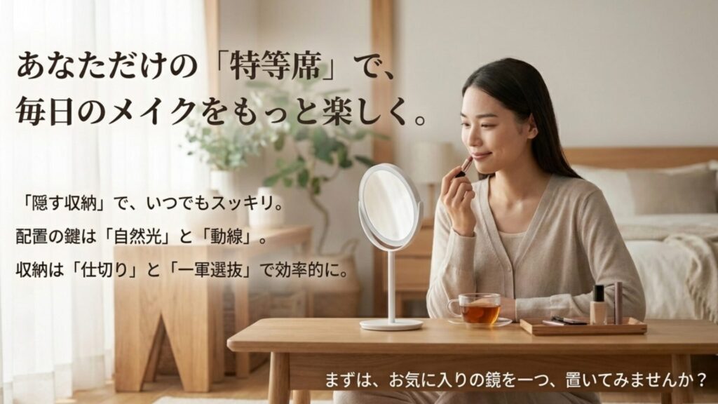 隠す収納、ブランド活用、光と動線、一軍選抜など、記事全体の重要ポイントをまとめたスライド。