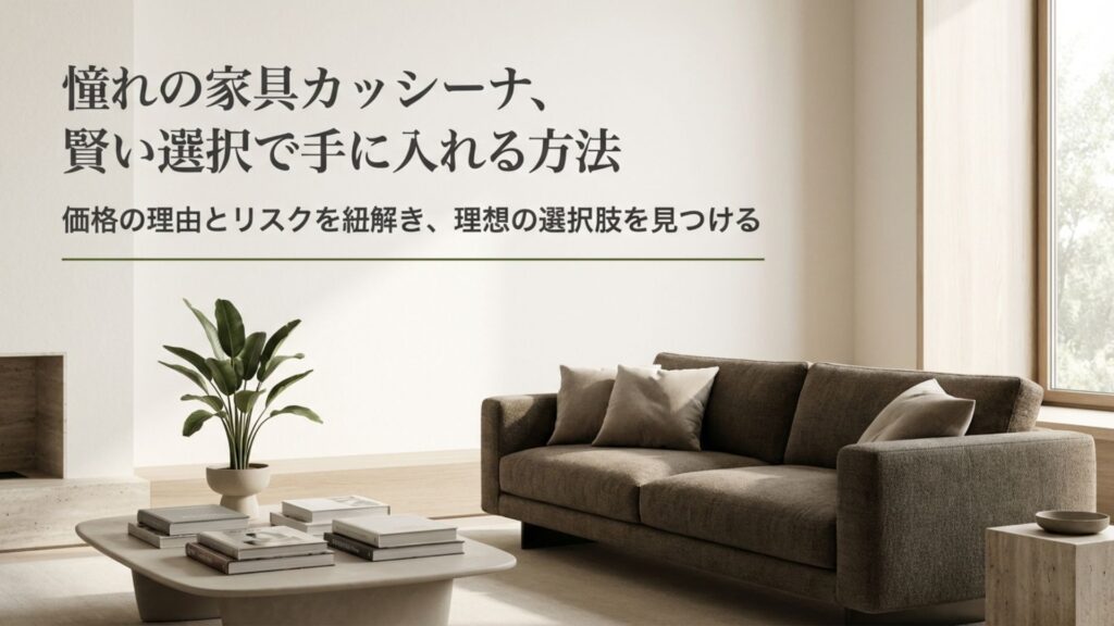 憧れの家具カッシーナを賢く手に入れる方法。価格の理由とリスクを紐解き理想の選択肢を見つけるためのガイド表紙。