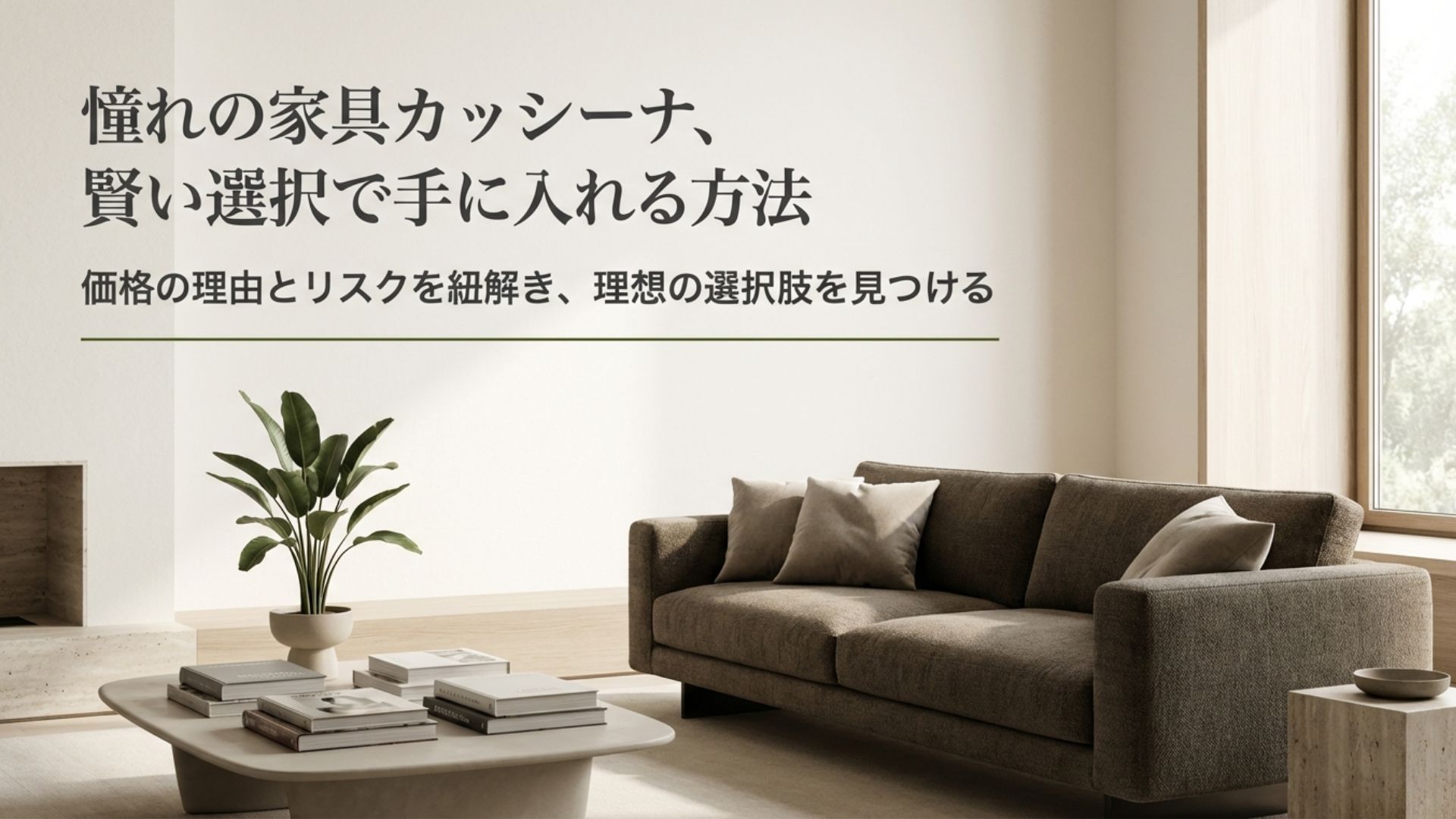 憧れの家具カッシーナを賢く手に入れる方法。価格の理由とリスクを紐解き理想の選択肢を見つけるためのガイド表紙。