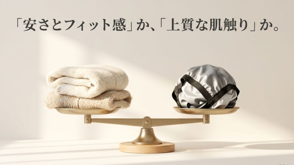 安さとフィット感を重視するタイプと、上質な肌触りを重視するタイプの比較イメージ