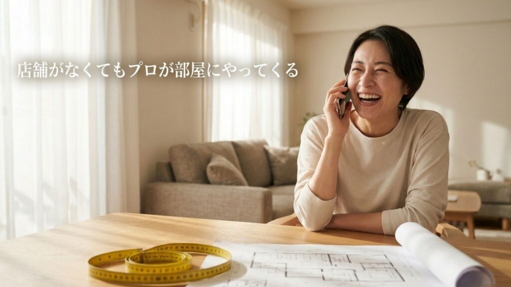 店舗がない地域でもプロのリビングスタイリストがオンライン接客を行うイメージ