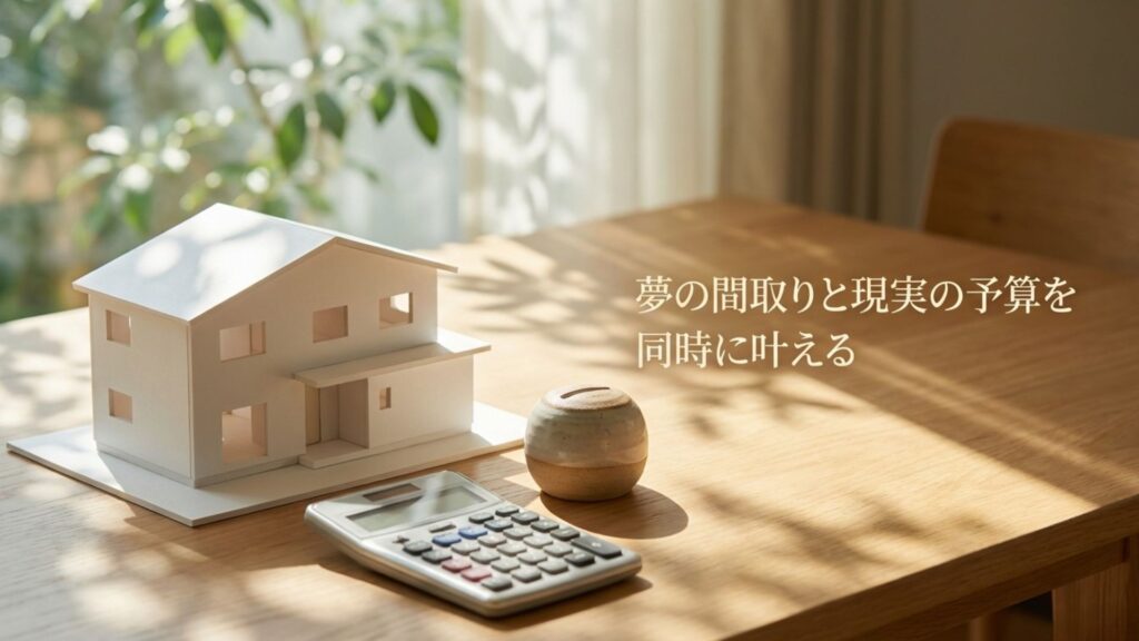 理想の間取り図とともに建築費用の概算見積もりが表示されているイメージ