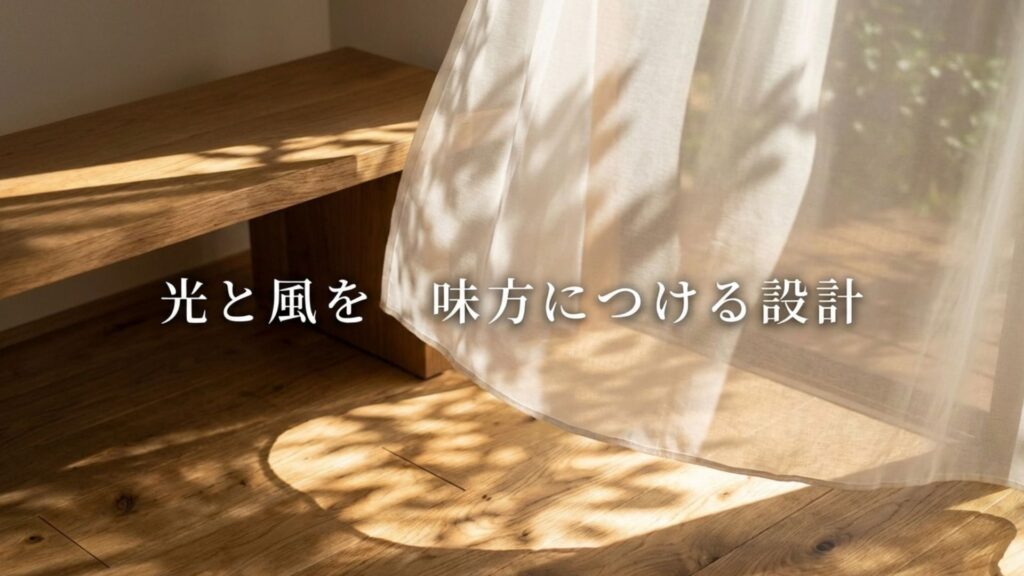 窓からの光と風を設計に取り入れるイメージ。
