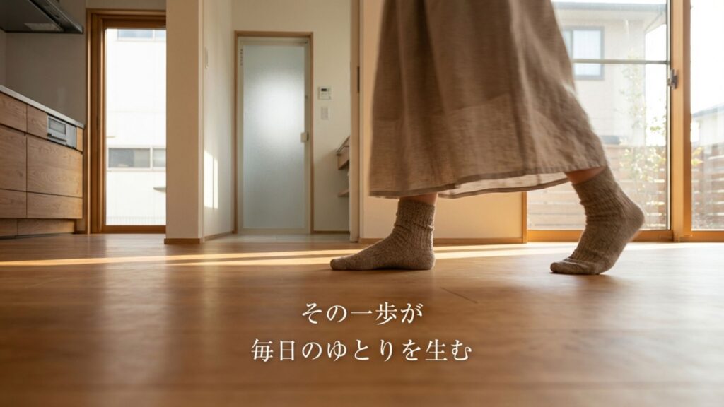 動線計画によって日々の生活にゆとりが生まれることを表現したイメージ。