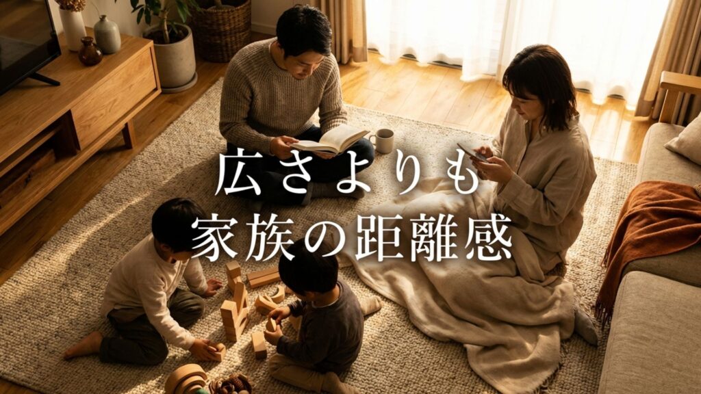 部屋の広さよりも家族の距離感を重視したリビングのイメージ。