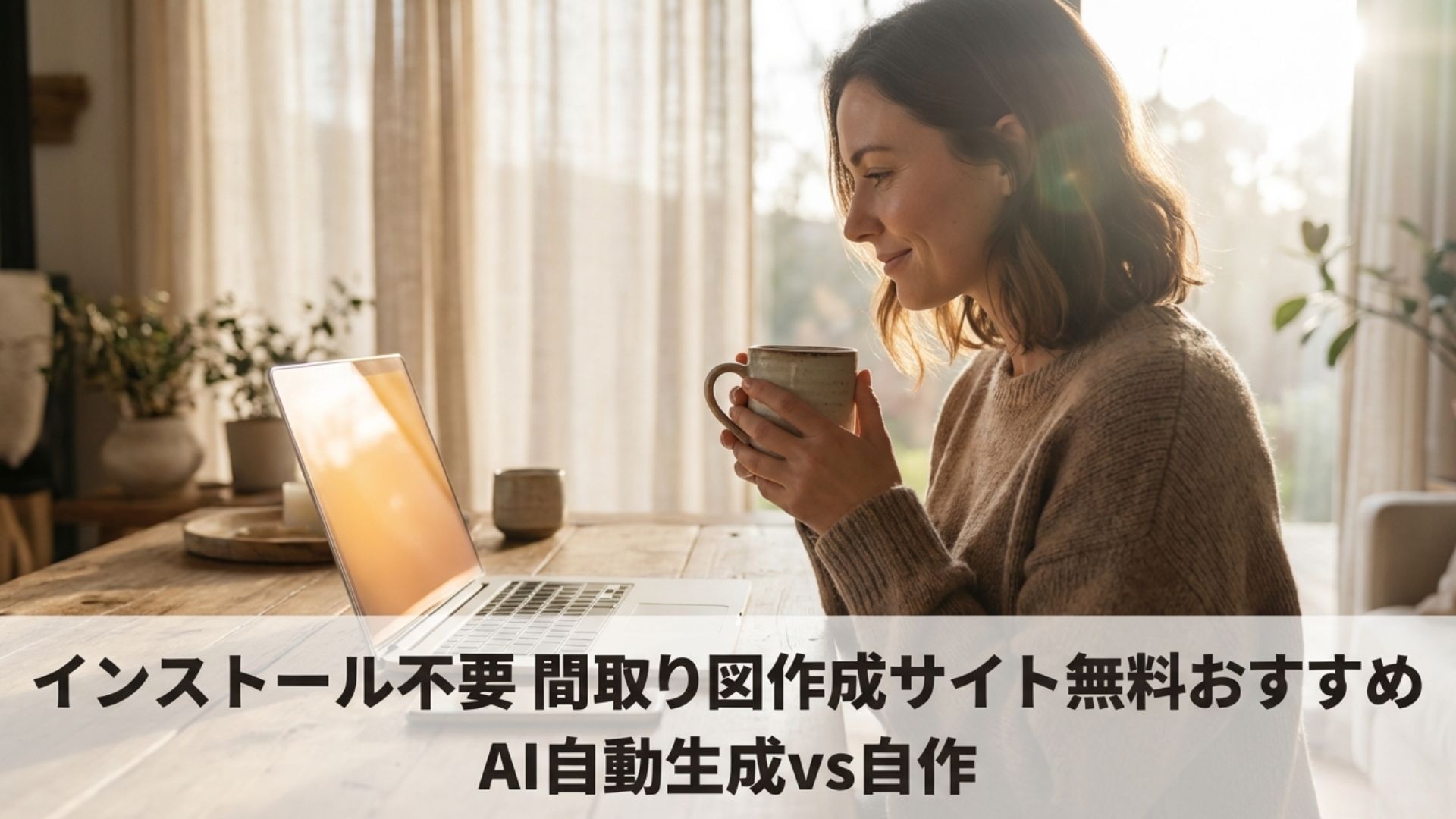 インストール不要の間取り図作成サイトとAI自動生成、自作の比較をテーマにした記事のアイキャッチ画像。