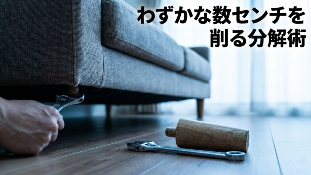 搬入経路を確保するために数センチ単位で調整する分解テクニックの図解