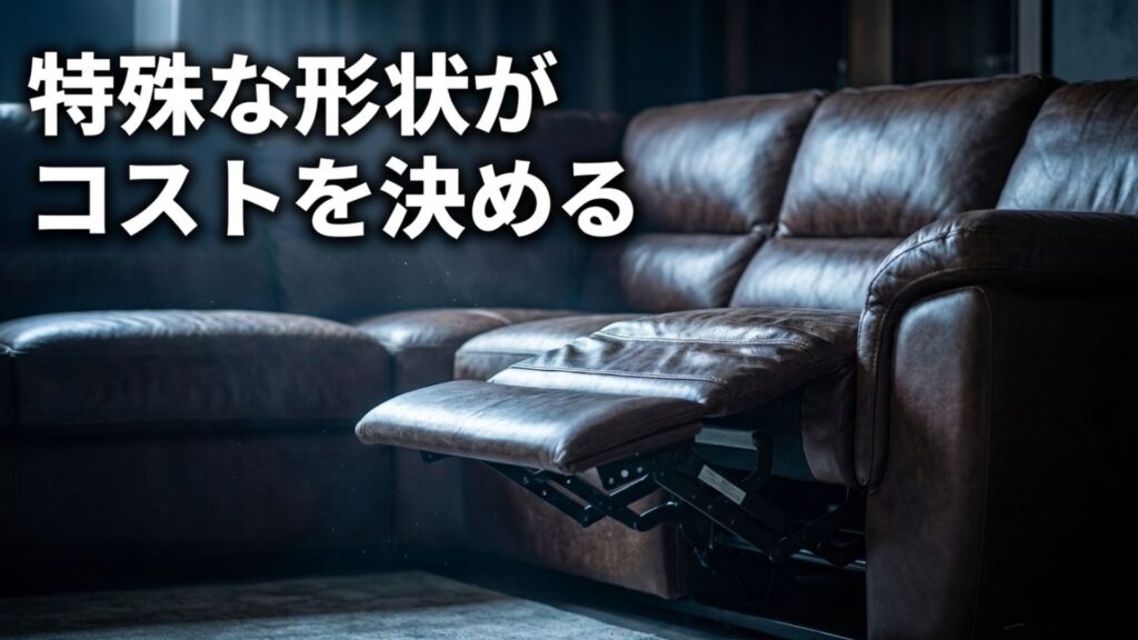特殊な形状のソファは配送コストが高くなる可能性があることを警告するスライド