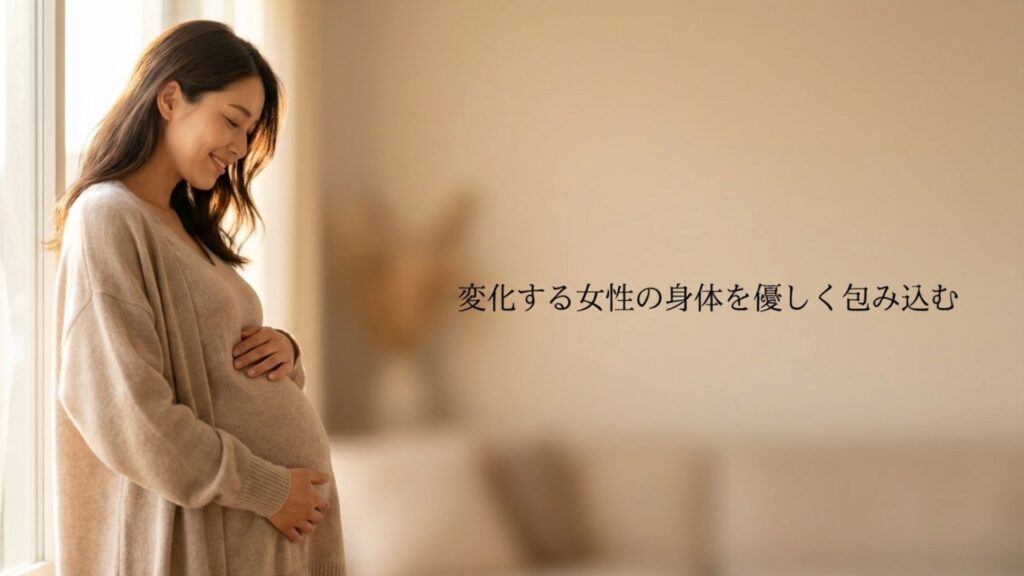女性や妊婦さんの身体を優しく包み込むクッションのイメージ