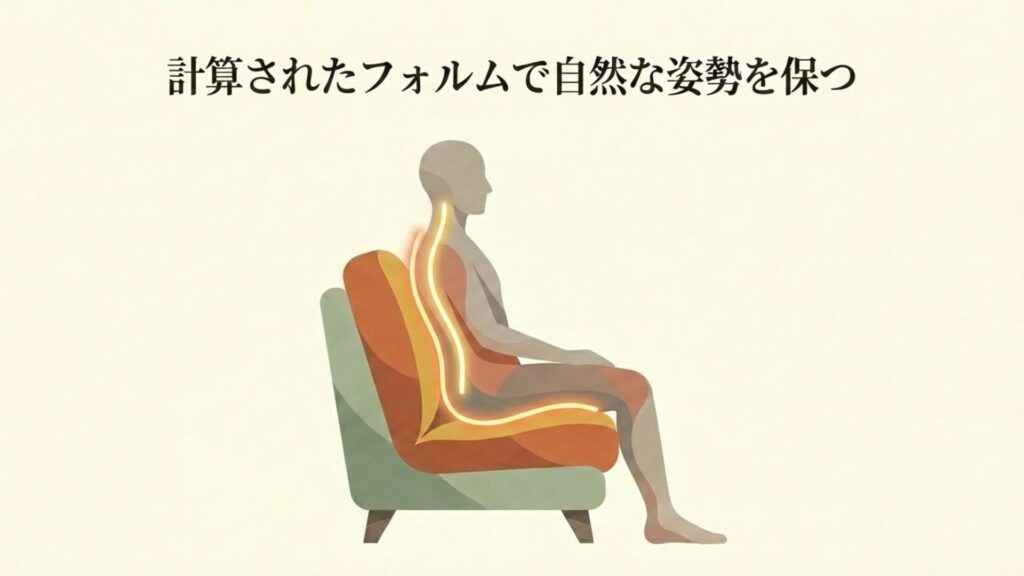 計算されたフォルムで自然な姿勢を保つメカニズムの図解