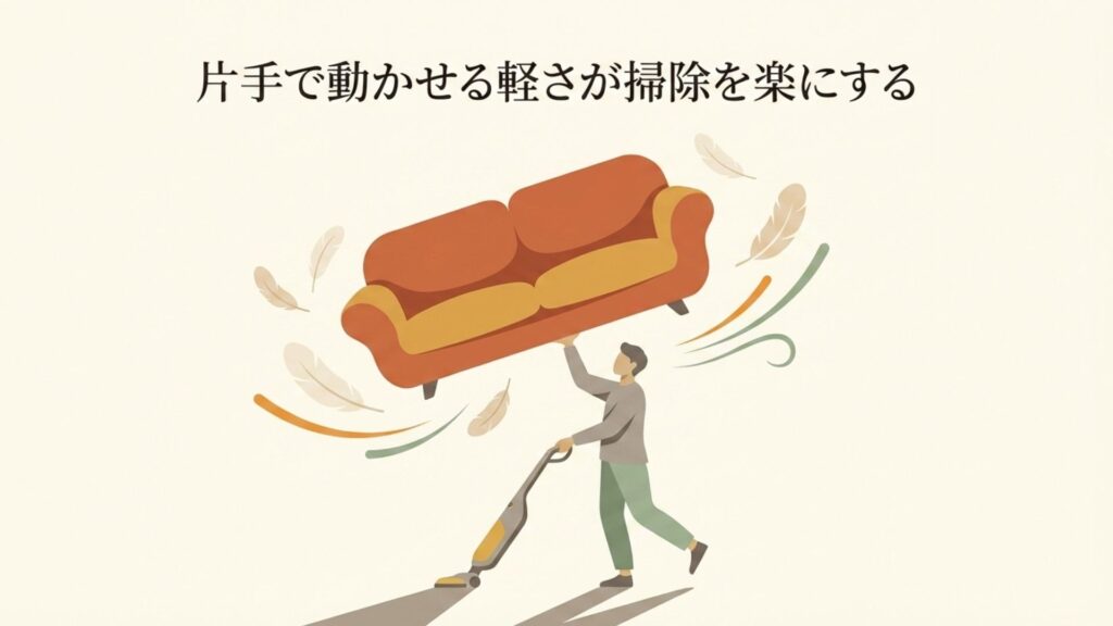 片手で動かせる軽さが掃除を楽にする様子を描いたイラスト