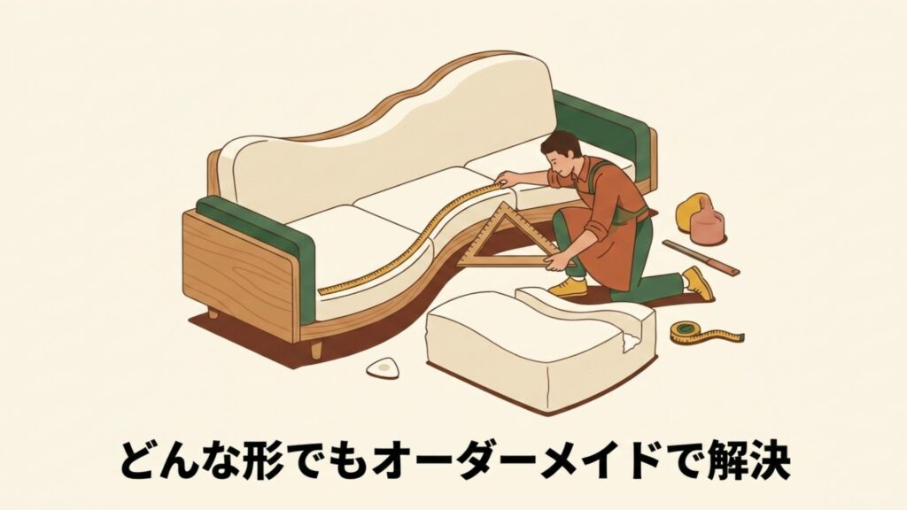 どんな形のソファでもメジャーで採寸してオーダーメイドで解決する職人