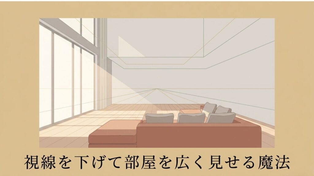 視線が抜けやすく部屋が広く見えるローソファのレイアウトパース図