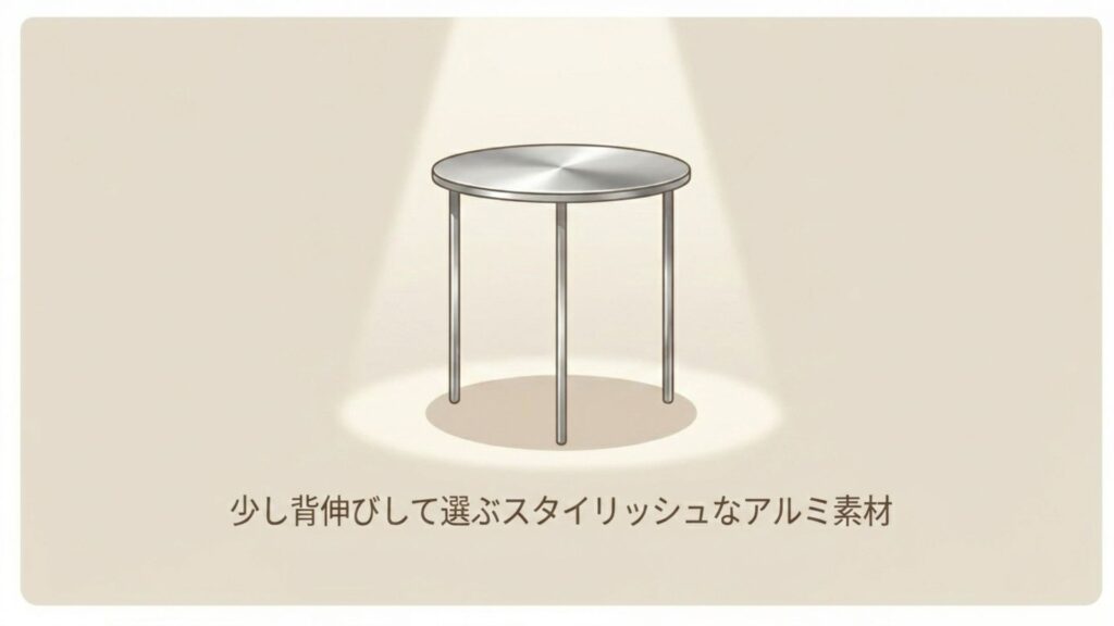 スタイリッシュなアルミ素材を使用した本格的なサイドテーブルのイメージ